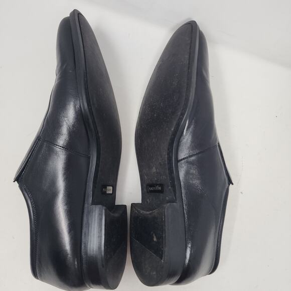 Magnanni Italy Mens 10.5 Shoes Black Leather Slip On Apron Toe Loafers - Picture 10 of 12